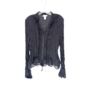 Worthington Blouse Black Vamp Goth Fairy Grunge Semi Sheer Long Sleeve Size XL